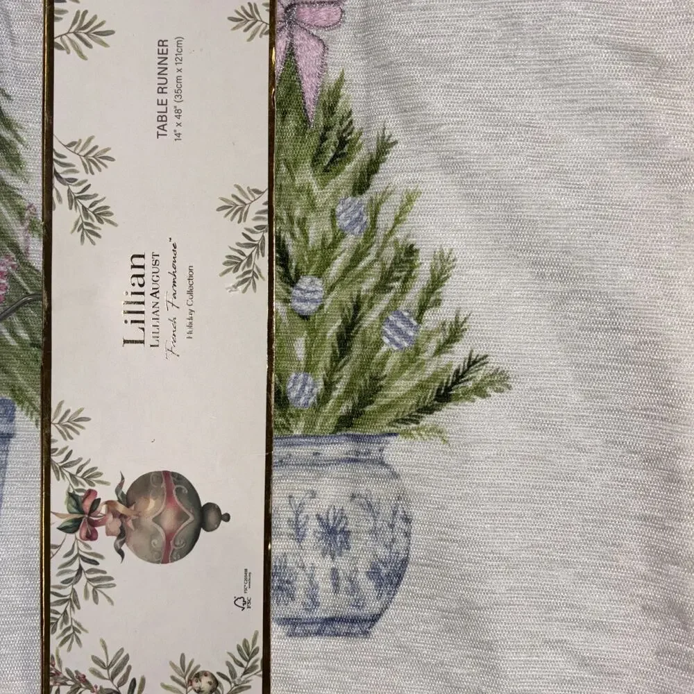 Lillian August Chinoiserie Trees Table Runner Christmas Tree Bow Laura Ashley